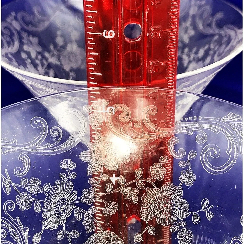 4 Cambridge‎ Chantilly Etch Crystal Champagne / High Dessert 3775 Stem Vintage